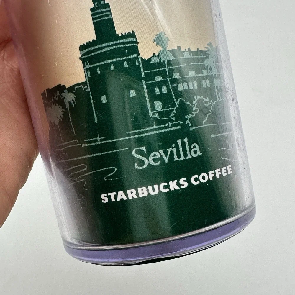 Y2K Starbucks Seville‎ Tumbler Travel Coffee Mug Green Flip Top 2004 Insulated